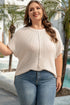 Beige Waffle Exposed Seam Detail Plus Size Short Sleeve Top